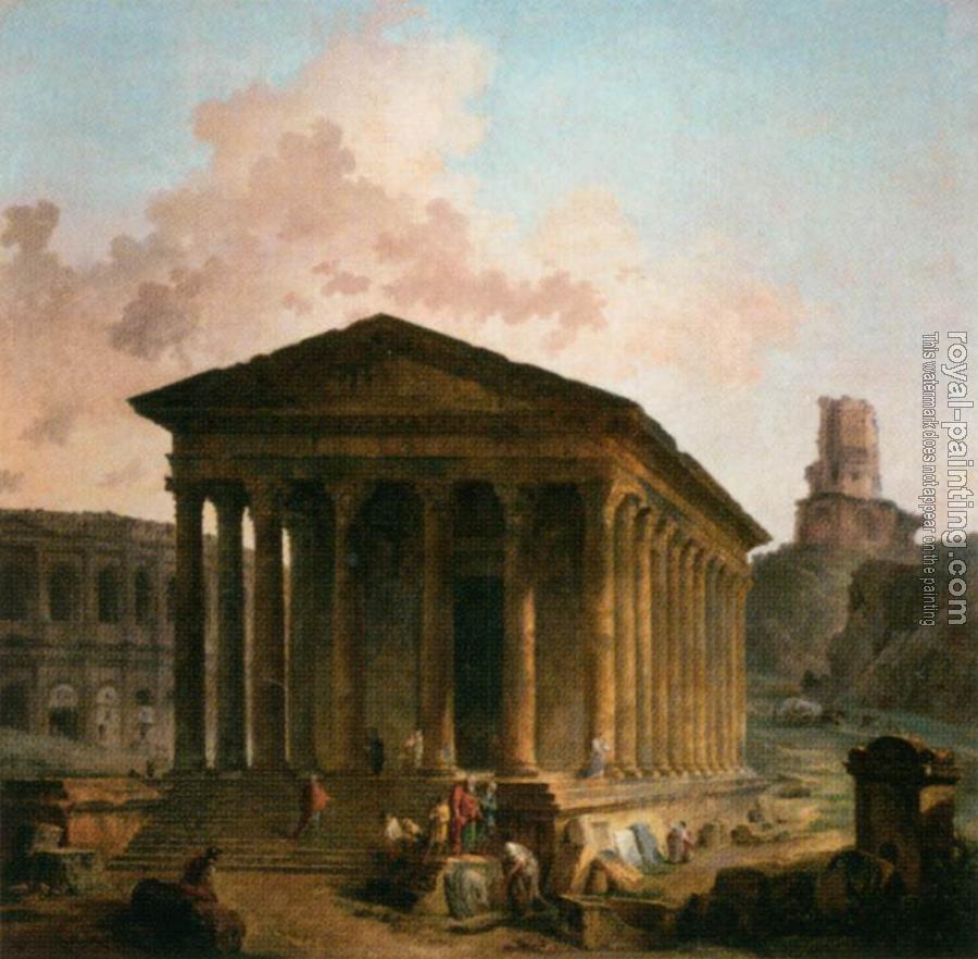 Hubert Robert : The Maison Caree, the Arenas and the Magne Tower in Nimes
